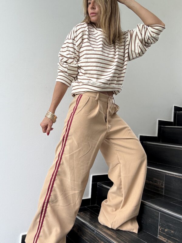 Pantalon Ritta camel pana  vivos bordo - Image 8