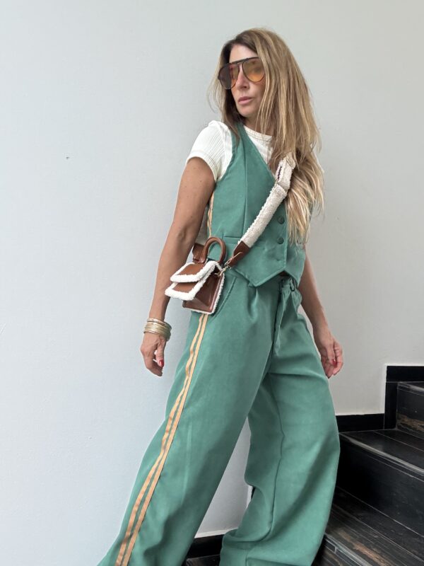 Pantalon Ritta verde benetton pana  vivos off white - Image 8