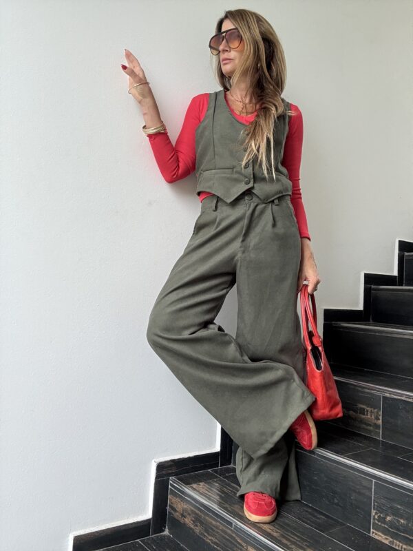 Pantalon Ritta  pana  verde Army vivos colorados - Image 7