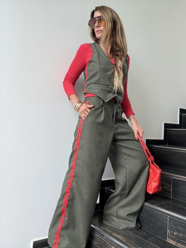 Pantalon Ritta  pana  verde Army vivos colorados - Image 6