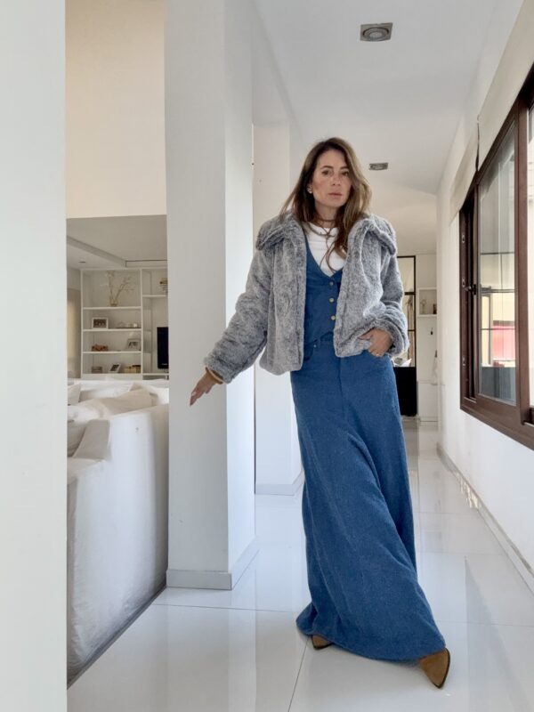 Chaqueta piel gris melange - Image 3