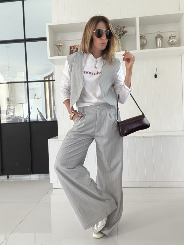 Pantalon Ritta Gangster gris melange rayado vivo bordo - Image 13