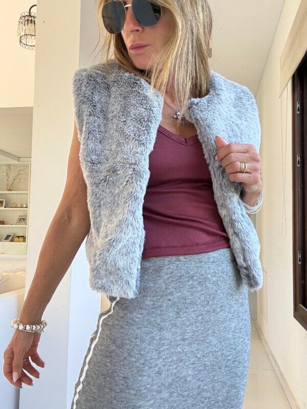 Chaleco piel gris