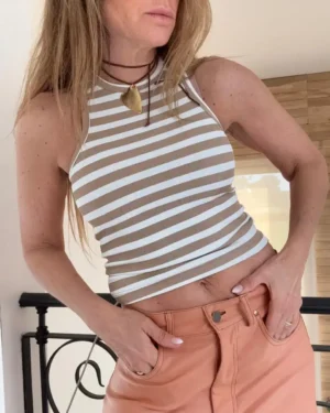 Musculosa Oahu rayado ddl y  blanco