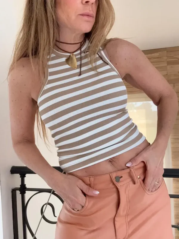 Musculosa Oahu rayado ddl y  blanco