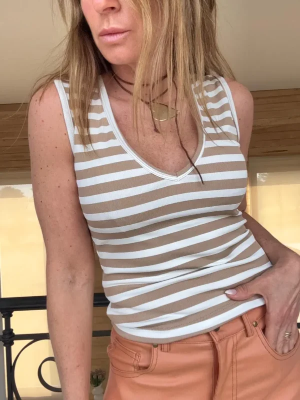 Musculosa Carmín rayado ddl y blanco
