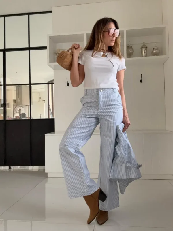 Pantalón Baby Iconic  rayado celeste - Image 3