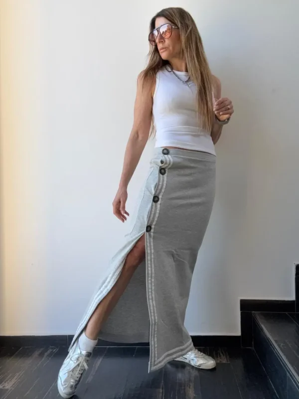Falda Sansa gris melange vivos off white coleccion invernalia