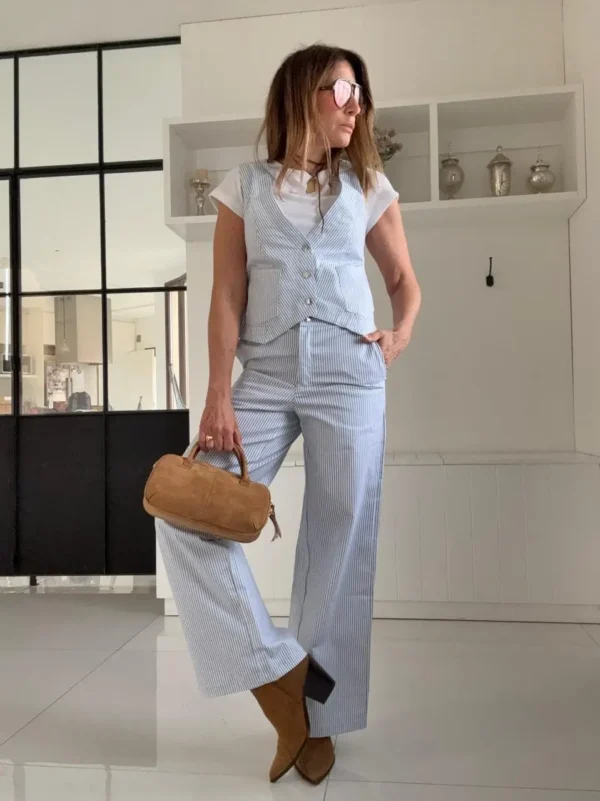 Pantalón Baby Iconic  rayado celeste - Image 9
