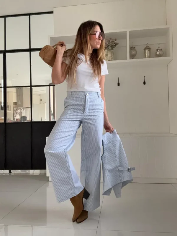 Pantalón Baby Iconic  rayado celeste - Image 4