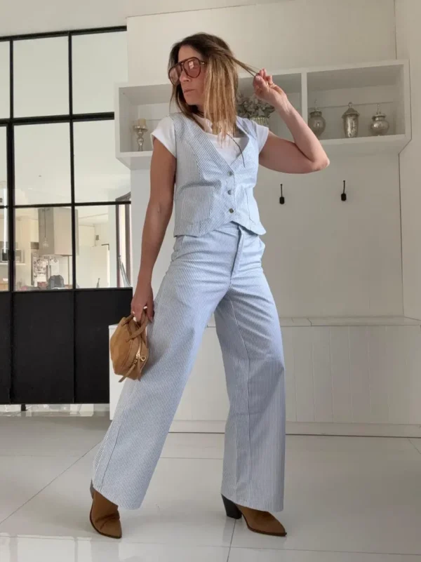 Pantalón Baby Iconic  rayado celeste - Image 6