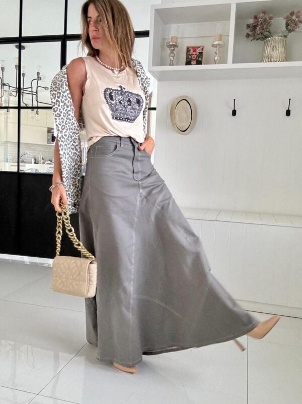 Falda crush gris acero gabardina - Image 5