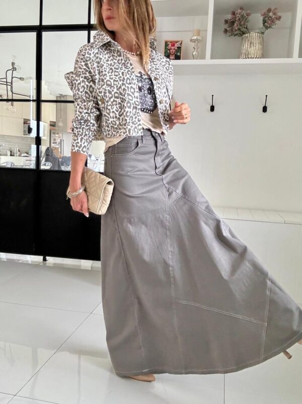 Falda crush gris acero gabardina - Image 7