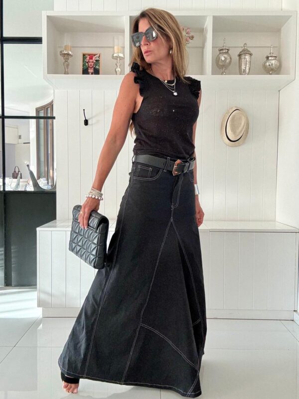 Falda crush negra con brillos - Image 4