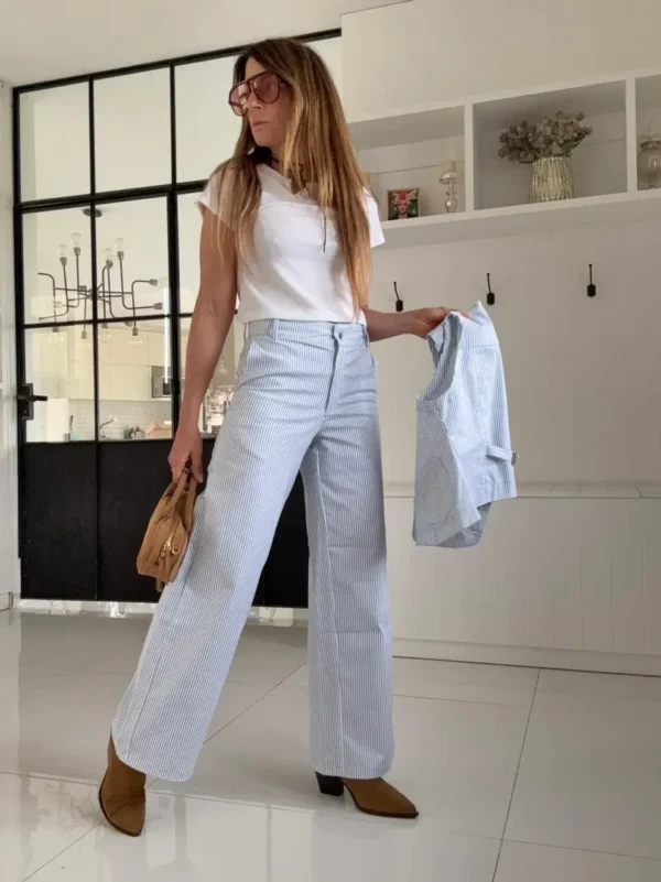 Pantalón Baby Iconic  rayado celeste - Image 10