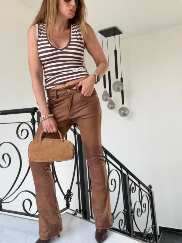 Pantalón Dumbo nobuck marmolado chocolate super elastizado