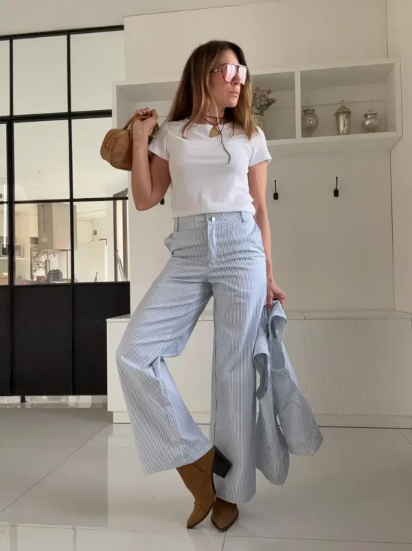 Pantalón Baby Iconic  rayado celeste - Image 13