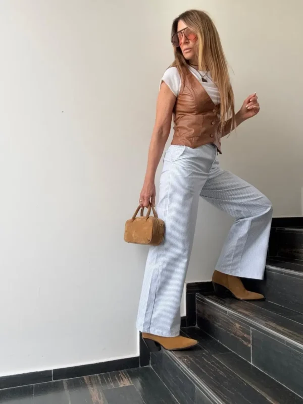 Pantalón Baby Iconic  rayado celeste