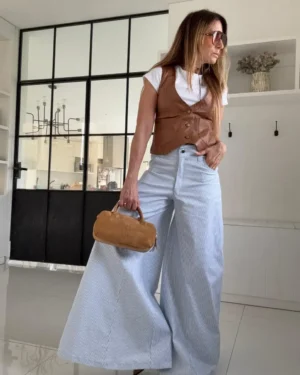 Pantalón Iconic  rayado celeste