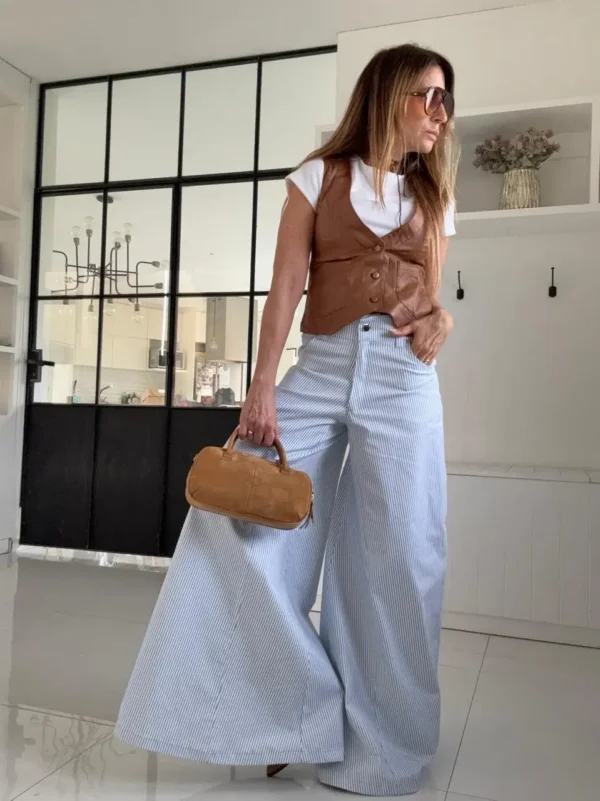 Pantalón Iconic  rayado celeste
