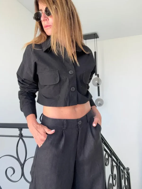 Pantalon sastrero ritta  lino 100% positano  negro - Image 13