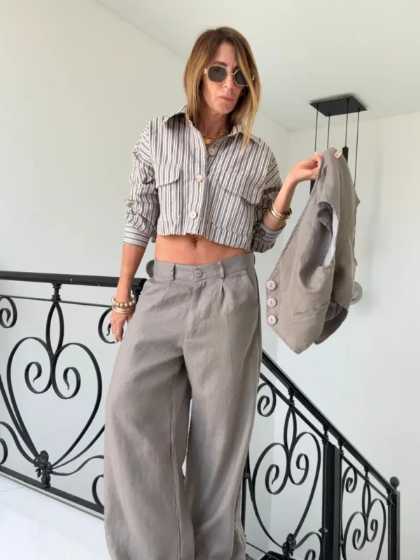 Pantalon sastrero ritta  lino 100% positano  acero - Image 10