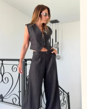 Pantalon sastrero ritta  lino 100% positano  negro