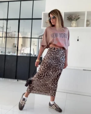 Falda Animal tul destello oro