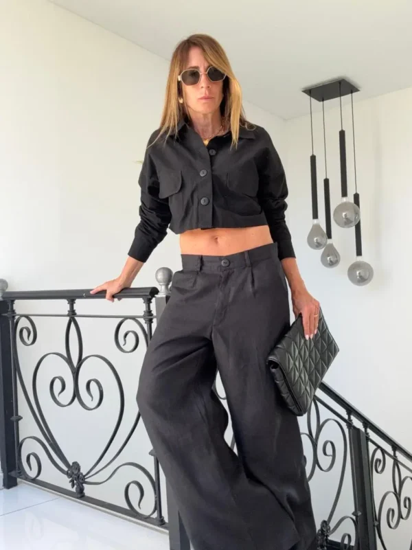 Pantalon sastrero ritta  lino 100% positano  negro - Image 23