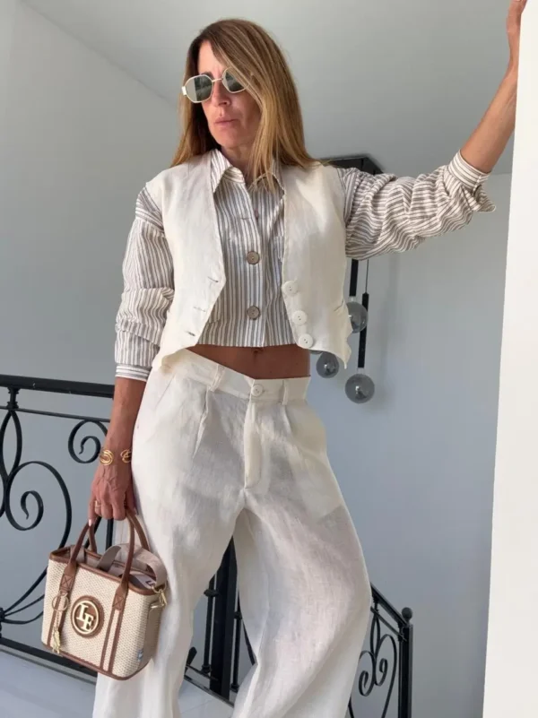 Pantalon sastrero ritta  lino 100% Toscana arena - Image 13