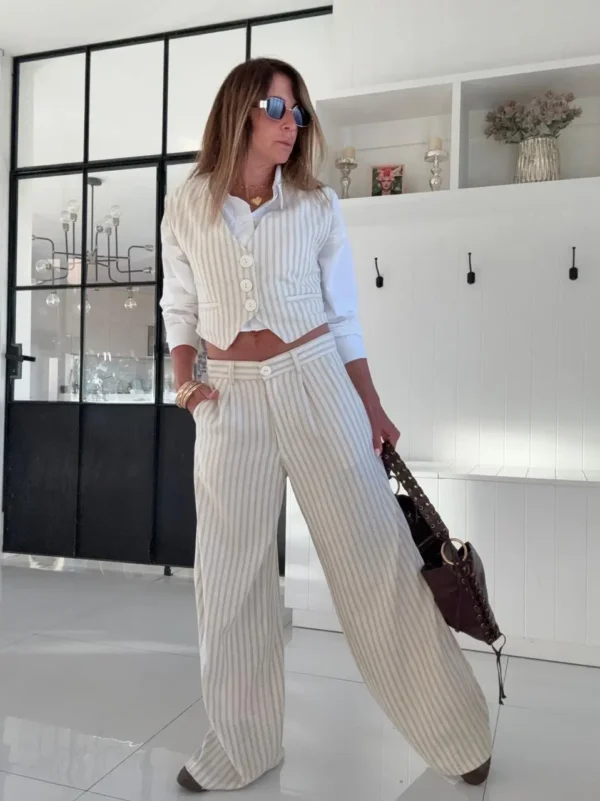 Pantalon Ritta lino dubai rayado arena - Image 12