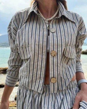 Camisa  Molly cedro rayada marino, fondo vison