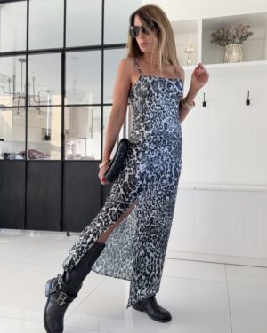 Vestido Tul chita blanco y negro