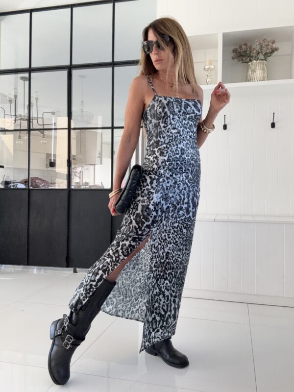 Vestido Tul chita blanco y negro