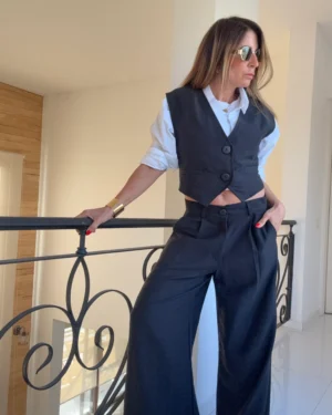 Pantalon sastrero ritta  lino Delhi negro
