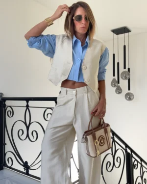 Pantalon sastrero ritta  lino Delhi crema