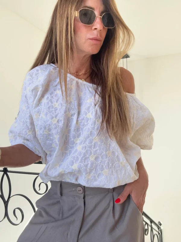 Blusa orange blanca bordada