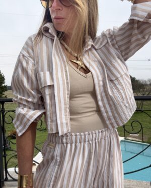 Camisa  Molly atenea rayado arena y blanco pre venta entrega 9/9