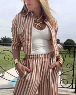 Camisa  Molly atenea rayado canela y blanco pre venta entrega 9/9