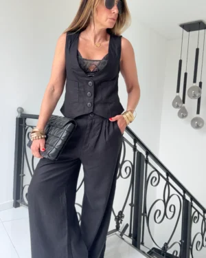 Pantalon sastrero ritta  lino triste negro