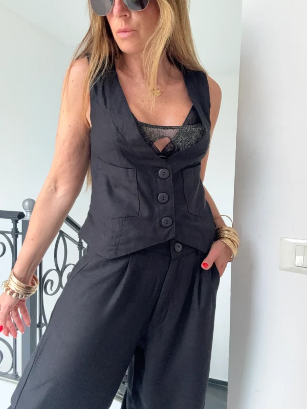 Pantalon sastrero ritta  lino triste negro - Image 4