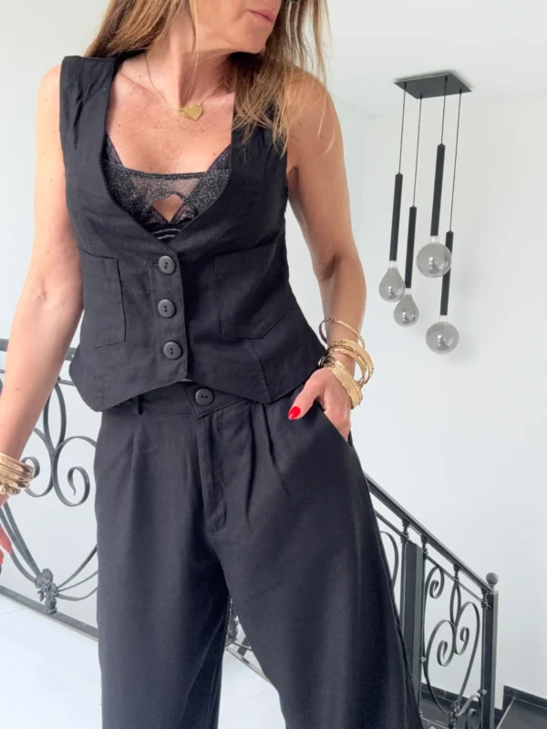 Pantalon sastrero ritta  lino triste negro - Image 7