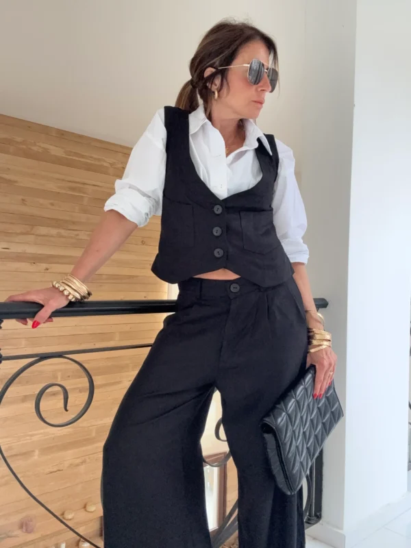 Pantalon sastrero ritta  lino triste negro - Image 14