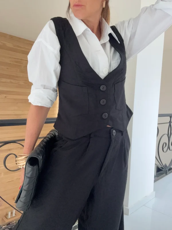 Pantalon sastrero ritta  lino triste negro - Image 16