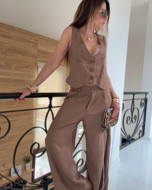 Pantalon sastrero ritta  lino triste terra