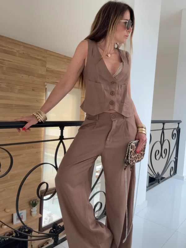 Pantalon sastrero ritta  lino triste terra