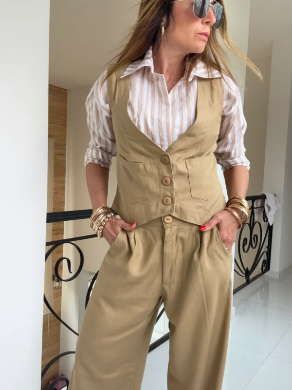 Pantalon sastrero ritta  lino triste tostado - Image 14
