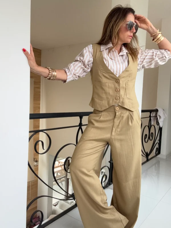 Pantalon sastrero ritta  lino triste tostado - Image 18