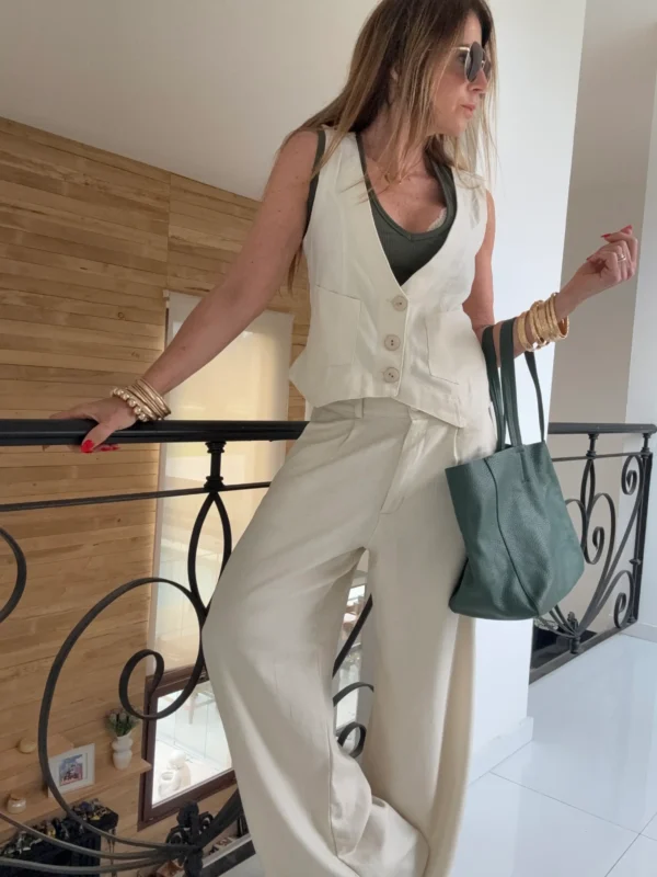 Pantalon sastrero ritta  lino triste crema - Image 4