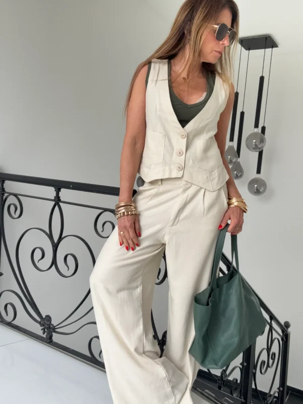 Pantalon sastrero ritta  lino triste crema - Image 5